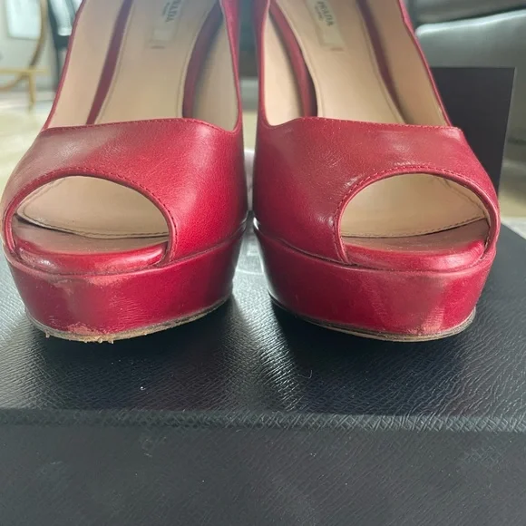 Red Prada platform ankle strap heel size 37.5 - Picture 2 of 8